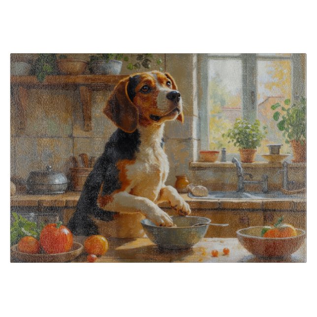 Beagle kocht in der Küche Schneidebrett (Vorderseite)