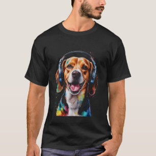 Beagle Kopfhörer Dog Funny Animal Art Printgrafik T-Shirt