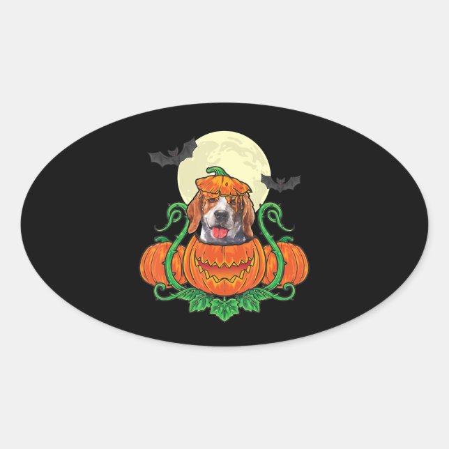 Beagle-Kostüm Halloween-Kürbis Ovaler Aufkleber (Vorderseite)