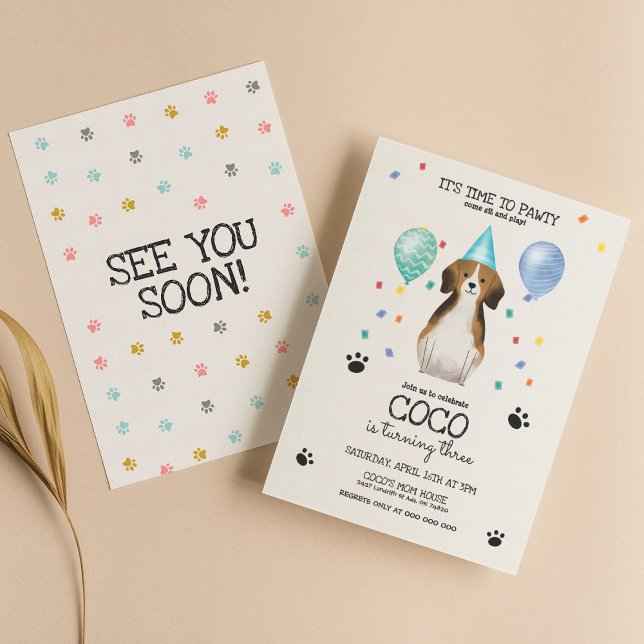 Beagle Lasse Pawty Dog Welppy Birthday Blue Einladung (Von Creator hochgeladen)