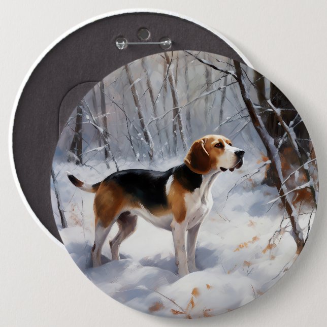 Beagle lässt es Weihnachten schneien Button (Vorne & Hinten)
