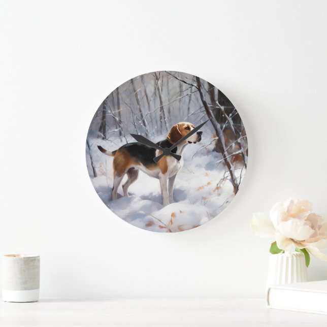 Beagle lässt es Weihnachten schneien Große Wanduhr (Zuhause)
