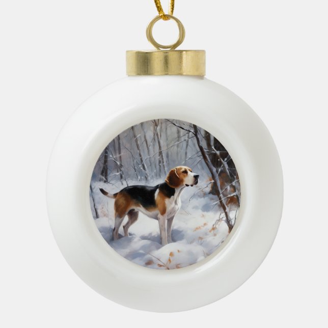 Beagle lässt es Weihnachten schneien Keramik Kugel-Ornament (Vorderseite)
