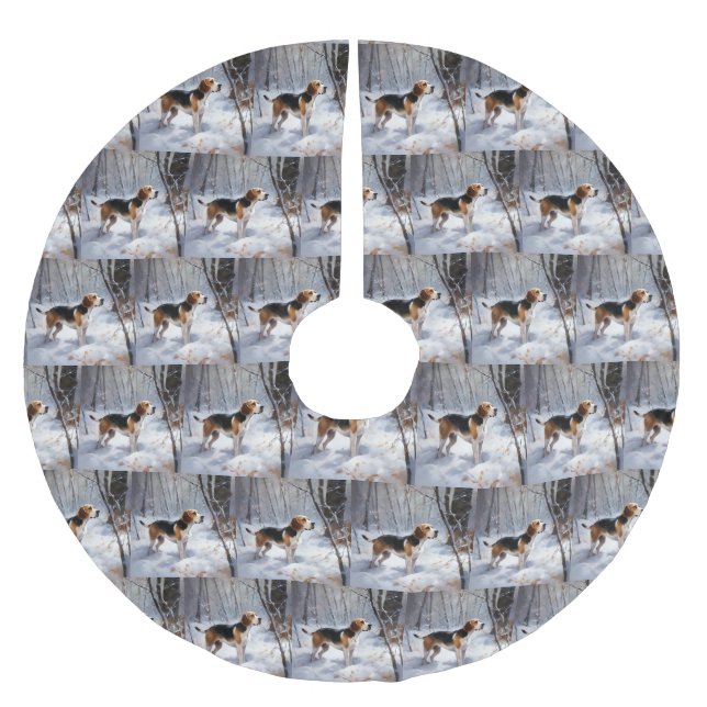 Beagle lässt es Weihnachten schneien Polyester Weihnachtsbaumdecke (Vorderseite)