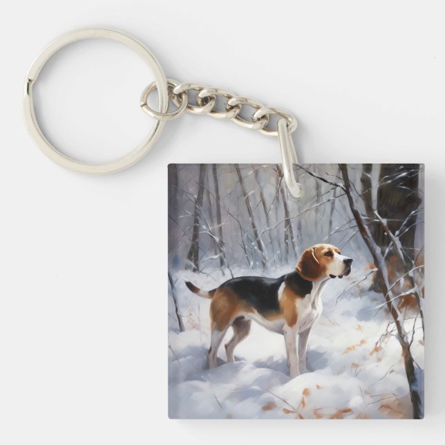 Beagle lässt es Weihnachten schneien Schlüsselanhänger (Vorderseite)