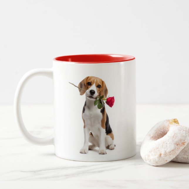 Beagle Liebe Zweifarbige Tasse (Mit Donut)