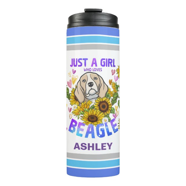 Beagle Lover Sonnenblumen Trainer Thermosbecher (Vorderseite)