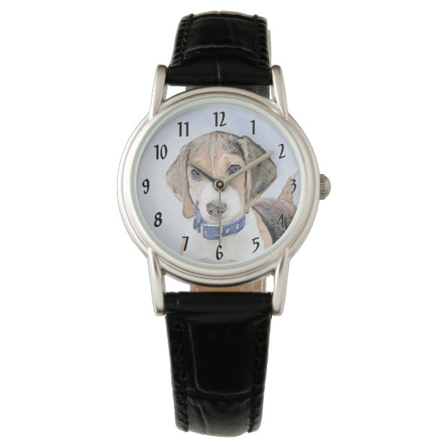 Beagle Malerei - Niedliche Original Hunde Kunst Armbanduhr (Vorderseite)