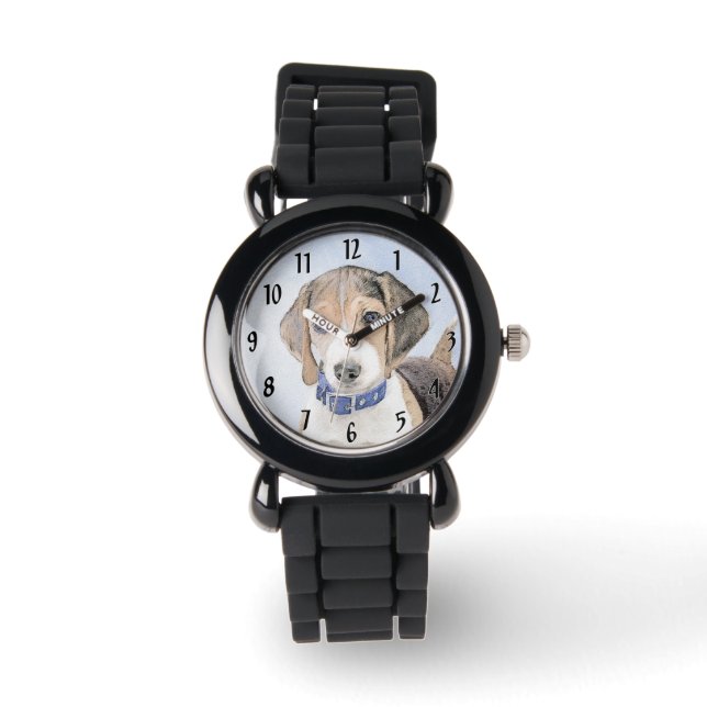 Beagle Malerei - Niedliche Original Hunde Kunst Armbanduhr (Vorderseite)