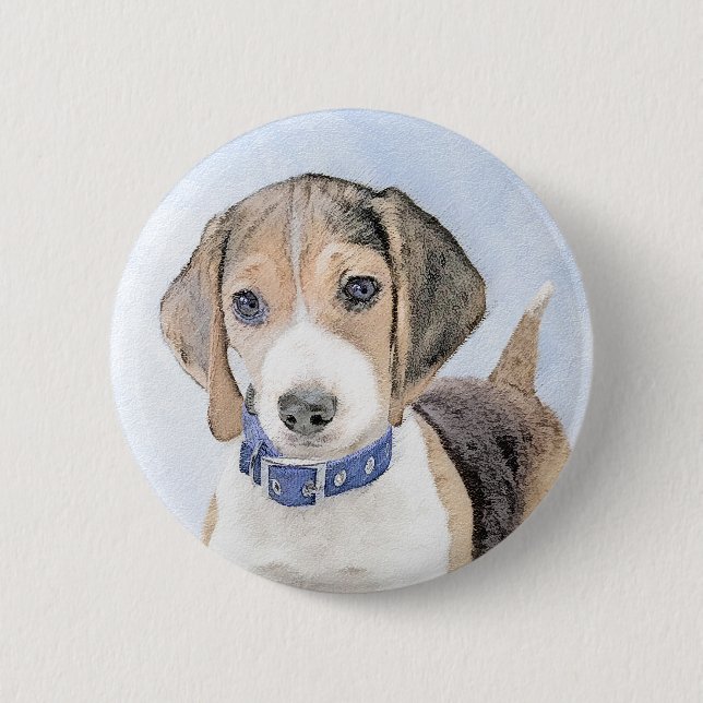 Beagle Malerei - Niedliche Original Hunde Kunst Button (Vorderseite)