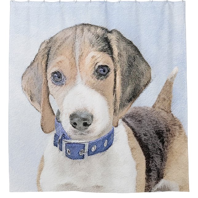 Beagle Malerei - Niedliche Original Hunde Kunst Duschvorhang (Vorderseite)