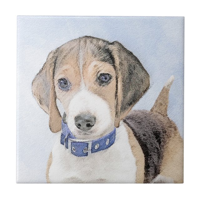 Beagle Malerei - Niedliche Original Hunde Kunst Fliese (Vorderseite)