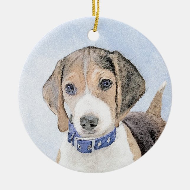 Beagle Malerei - Niedliche Original Hunde Kunst Keramik Ornament (Vorne)