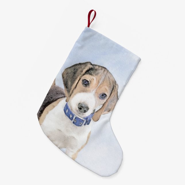 Beagle Malerei - Niedliche Original Hunde Kunst Kleiner Weihnachtsstrumpf (Vorderansicht (hängend))
