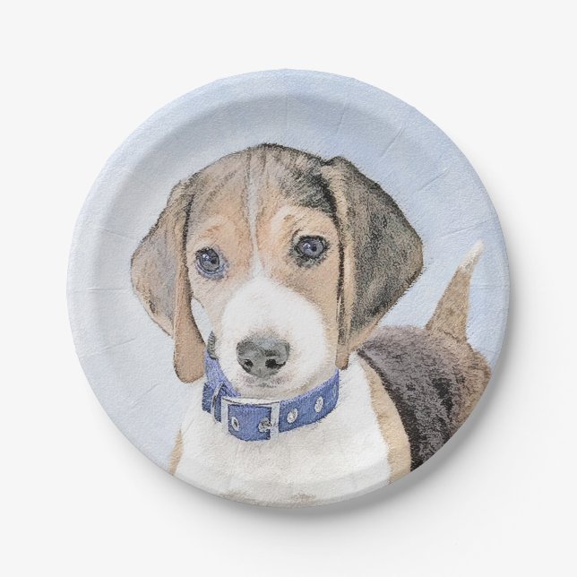 Beagle Malerei - Niedliche Original Hunde Kunst Pappteller (Vorderseite)