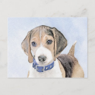 Beagle Malerei - Niedliche Original Hunde Kunst Postkarte