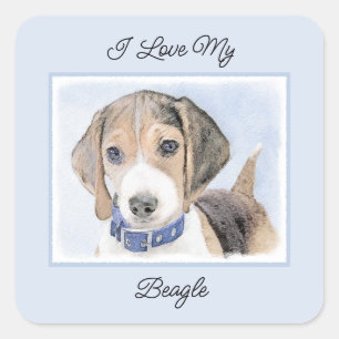 Beagle Malerei - Niedliche Original Hunde Kunst Quadratischer Aufkleber