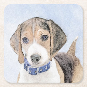Beagle Malerei - Niedliche Original Hunde Kunst Rechteckiger Pappuntersetzer