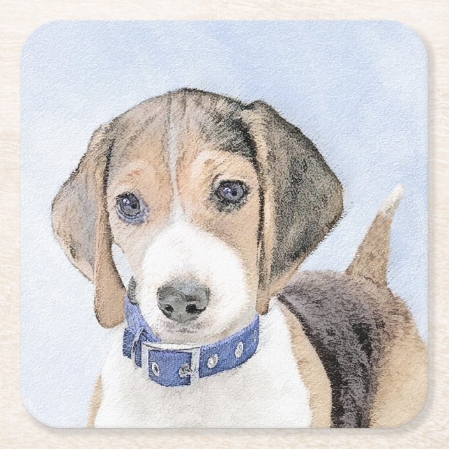 Beagle Malerei - Niedliche Original Hunde Kunst Rechteckiger Pappuntersetzer (Vorderseite)