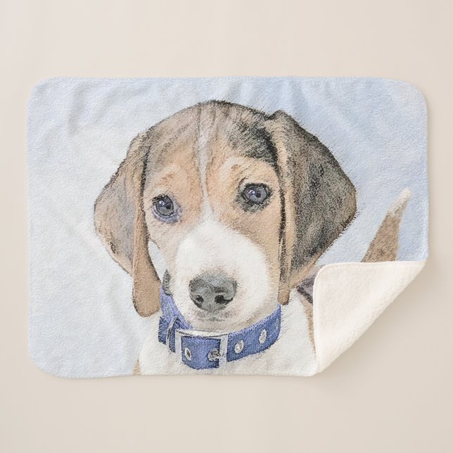 Beagle Malerei - Niedliche Original Hunde Kunst Sherpadecke (Vorderseite (Horizontal))