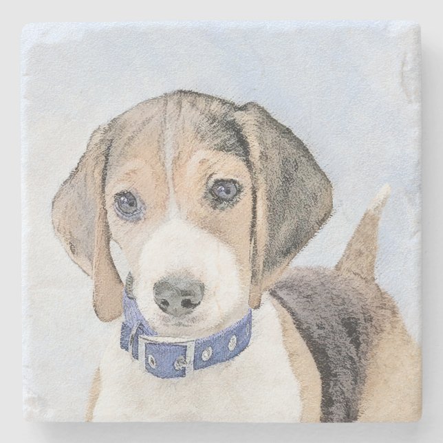 Beagle Malerei - Niedliche Original Hunde Kunst Steinuntersetzer (Vorderseite)