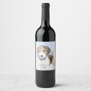 Beagle Malerei - Niedliche Original Hunde Kunst Weinetikett
