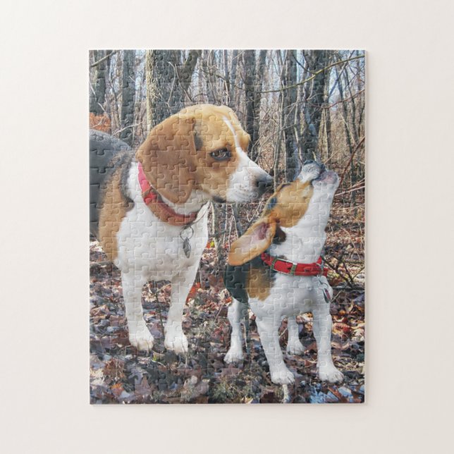 Beagle-Mama u. Welpe im Holz Puzzle (Vertikal)