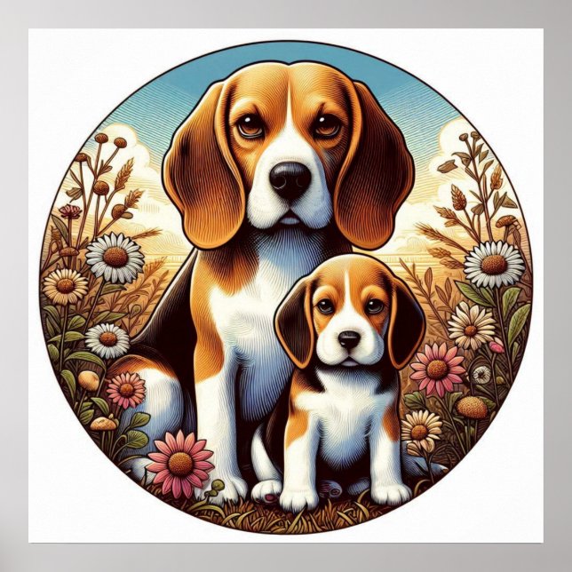 Beagle Mama und Pup 5000 2X Poster (Vorne)