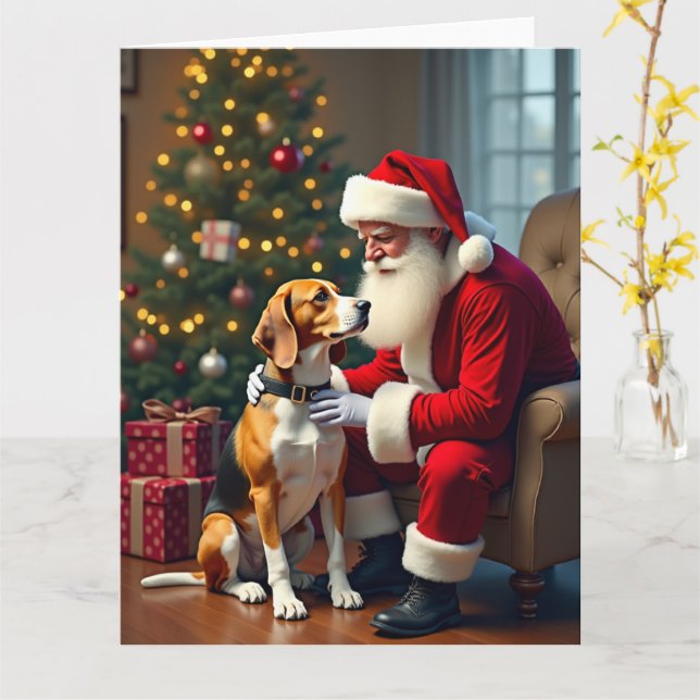 Beagle Meets Santa Christmas Painting Karte (Gelbe Blume)