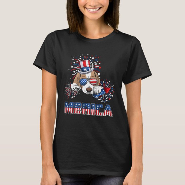 Beagle Merica Firework 4th Of July Men Boys Dog T-Shirt (Vorderseite)