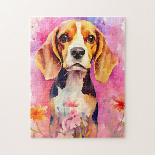 Beagle mit Blume Aquarell Puzzle