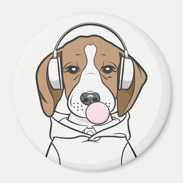 Beagle mit Bubblegum Niedlich Funny Funny Dog Magnet (Vorne)