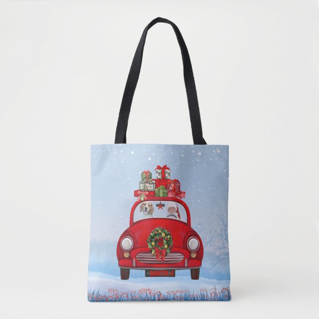 Beagle mit dem Weihnachtsmann im Auto (Vorderseite)