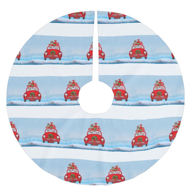 Beagle mit dem Weihnachtsmann im Auto Polyester Weihnachtsbaumdecke (Vorderseite)