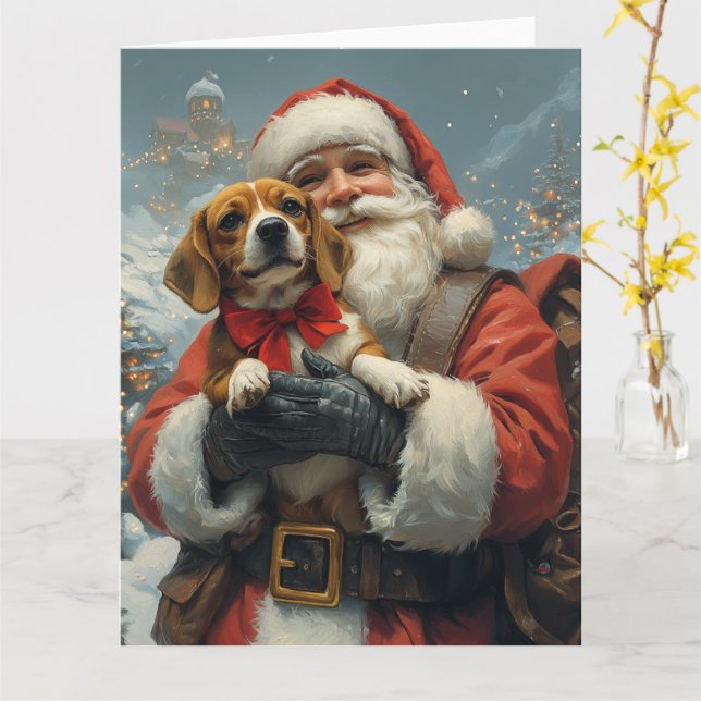 Beagle mit dem Weihnachtsmann Weihnachten Karte (Gelbe Blume)