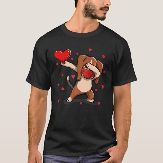 Beagle mit Gesichtsmaske Dabbing Funny Valentine's T-Shirt (Vorderseite)