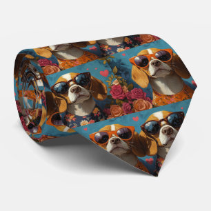 Beagle mit Herz Rosen Valentinstag Krawatte