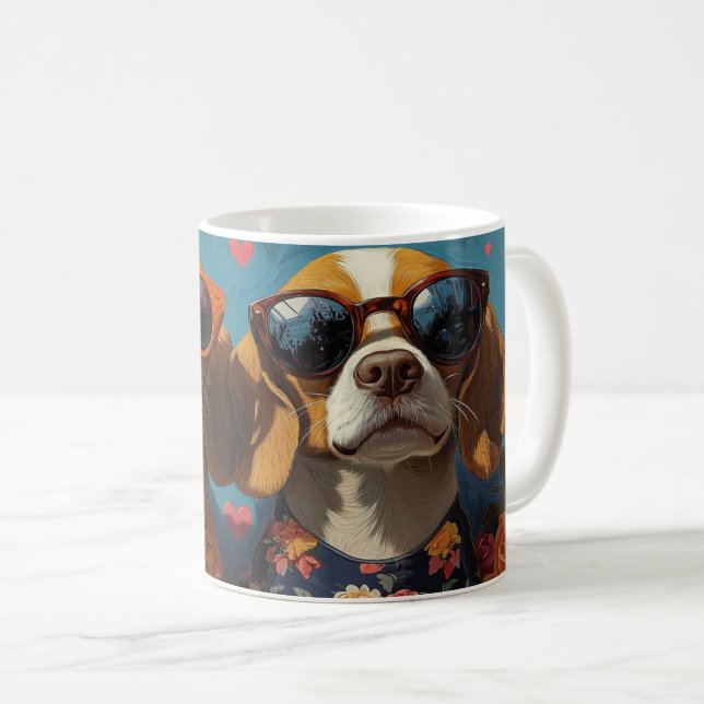 Beagle mit Rose des Herzens Valentinstag Kaffeetasse (VorderseiteRechts)