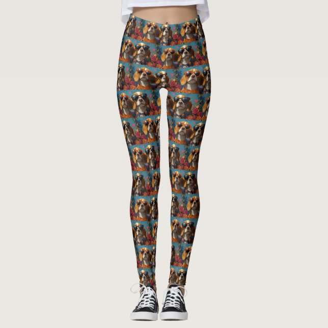 Beagle mit Rose des Herzens Valentinstag Leggings (Vorderseite)