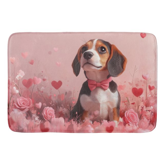 Beagle mit Rose - Valentinstag Badematte (Vorderseite)