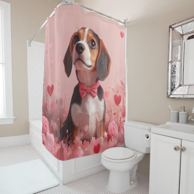 Beagle mit Rose - Valentinstag Duschvorhang (Beispiel)