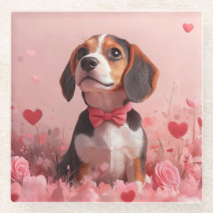 Beagle mit Rose - Valentinstag Glasuntersetzer