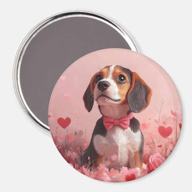 Beagle mit Rose - Valentinstag Magnet (Vorderseite/Rückseite)