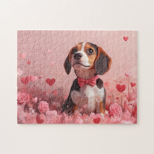 Beagle mit Rose - Valentinstag Puzzle (Horizontal)