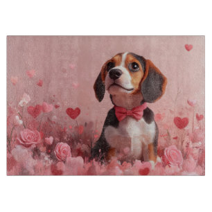 Beagle mit Rose - Valentinstag Schneidebrett