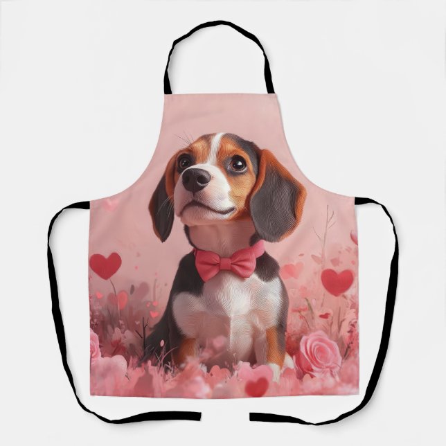 Beagle mit Rose - Valentinstag Schürze (Vorderseite)