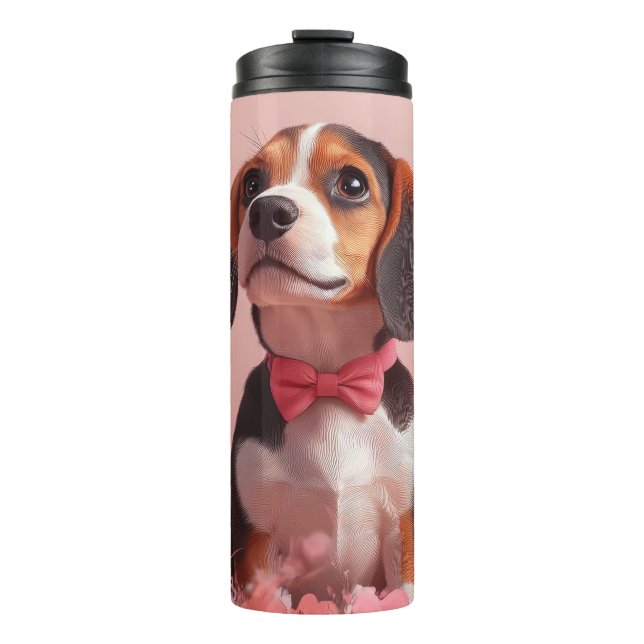 Beagle mit Rose - Valentinstag Thermosbecher (Vorderseite)