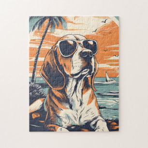 Beagle mit Sonnenbrille am Strand Puzzle