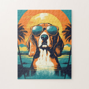 Beagle mit Sonnenbrille an einem tropischen Strand Puzzle