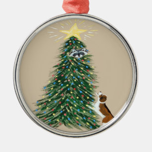 Beagle mit Waschbär im Weihnachtsbaum Ornament Aus Metall